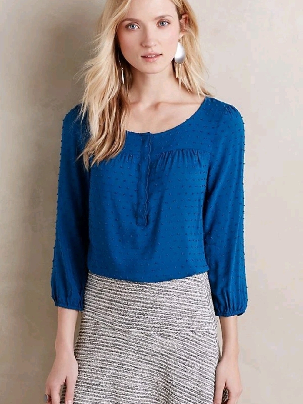 Anthropologie/Maeve Scalloped Edge Swiss Dot Scoop-Neck Blouse Womens 6